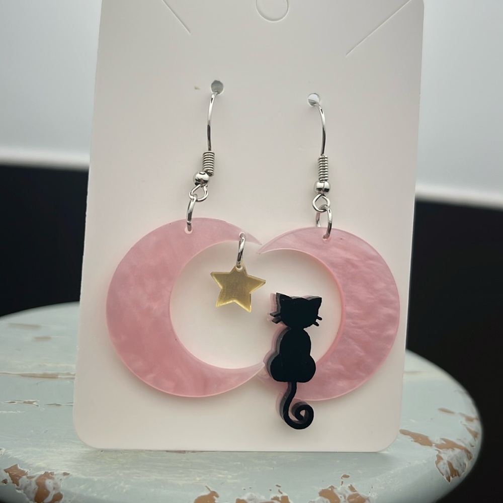 Cat On Moon Earrings